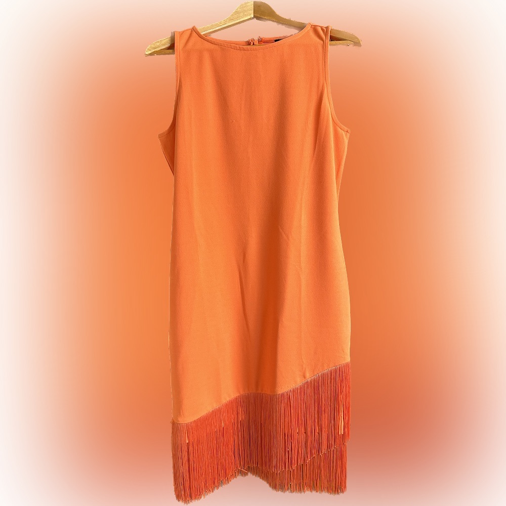 Anthony Original Sleeveless Fringe-Hern Dress, Orange, Small